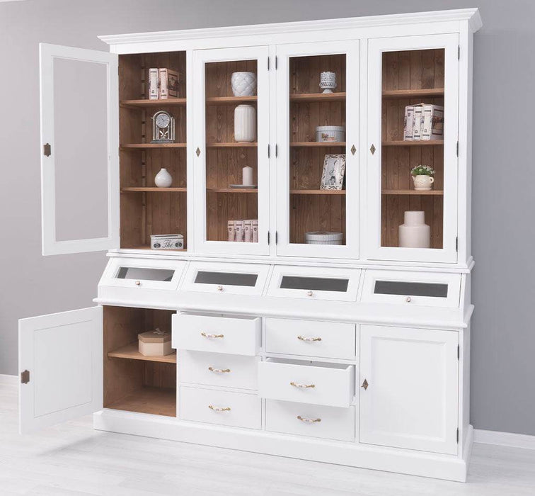 Großer Esszimmerschrank aus Massivholz mit Display und Kippfächern -
