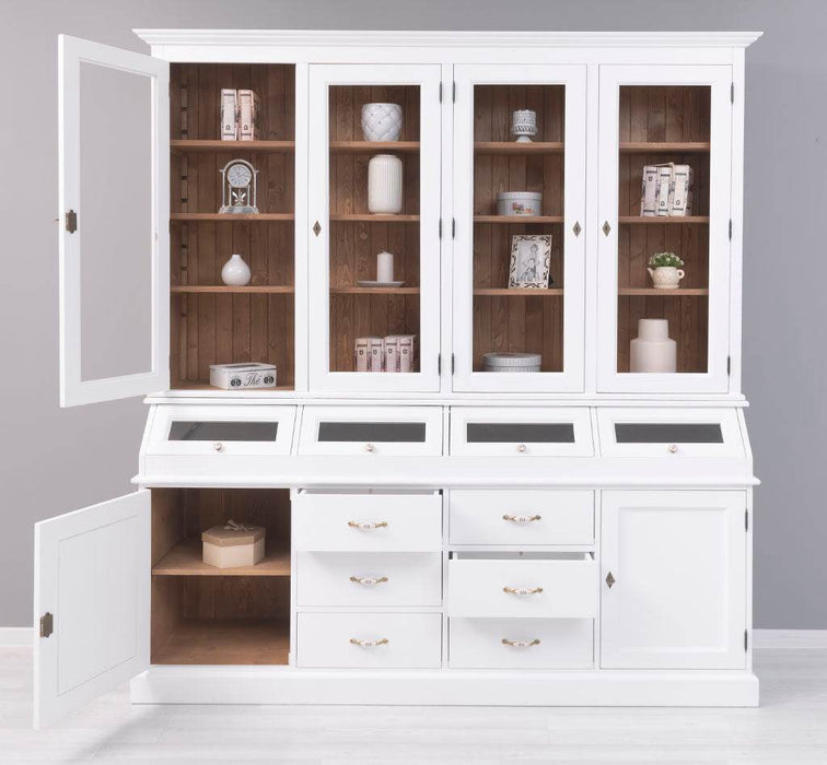 Großer Esszimmerschrank aus Massivholz mit Display und Kippfächern -