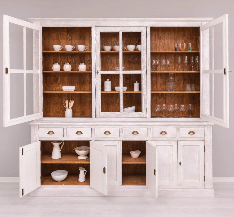 Großer Geschirrschrank aus Massivholz | Vitrine | 2-teilig | 9 Türen | 6 Schubladen -