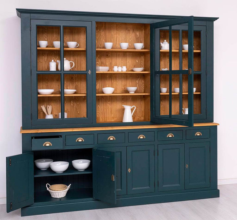 Großer Geschirrschrank aus Massivholz | Vitrine | 2-teilig | 9 Türen | 6 Schubladen -