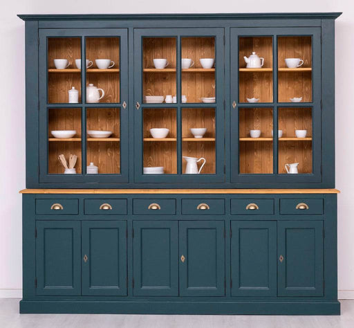 Großer Geschirrschrank aus Massivholz | Vitrine | 2-teilig | 9 Türen | 6 Schubladen -