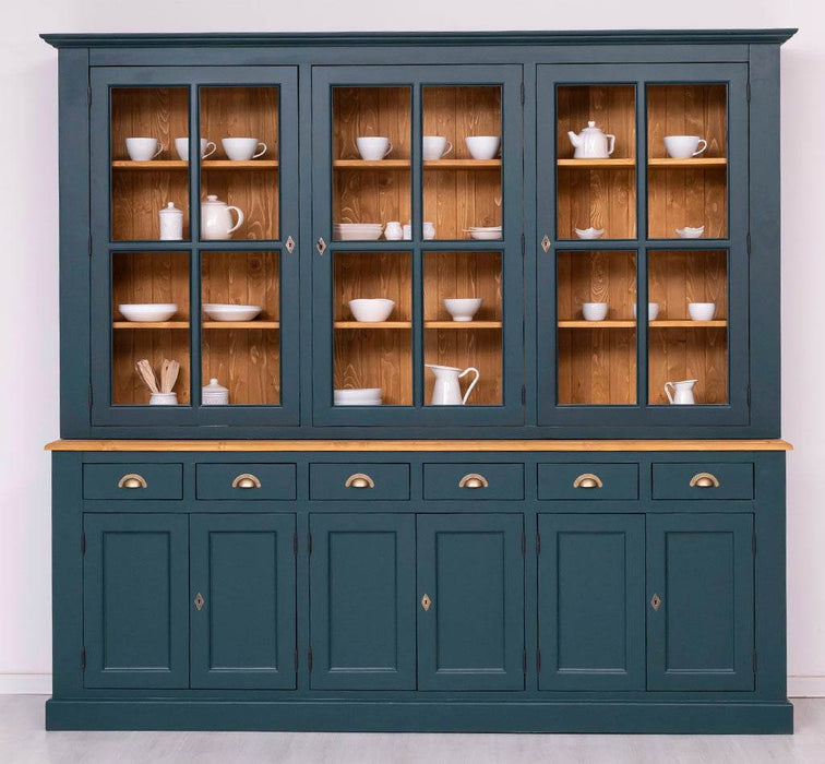 Großer Geschirrschrank aus Massivholz | Vitrine | 2-teilig | 9 Türen | 6 Schubladen -