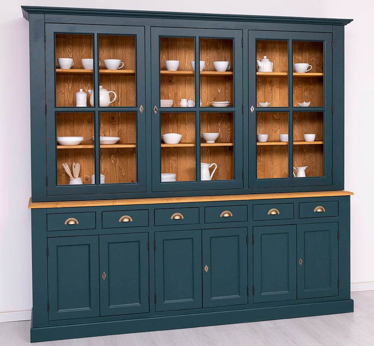 Großer Geschirrschrank aus Massivholz | Vitrine | 2-teilig | 9 Türen | 6 Schubladen -