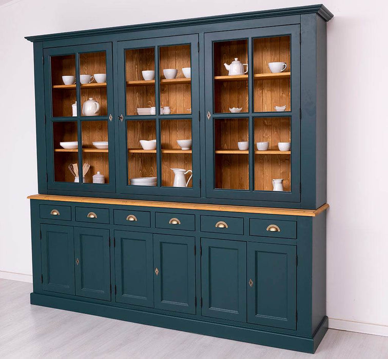 Großer Geschirrschrank aus Massivholz | Vitrine | 2-teilig | 9 Türen | 6 Schubladen -