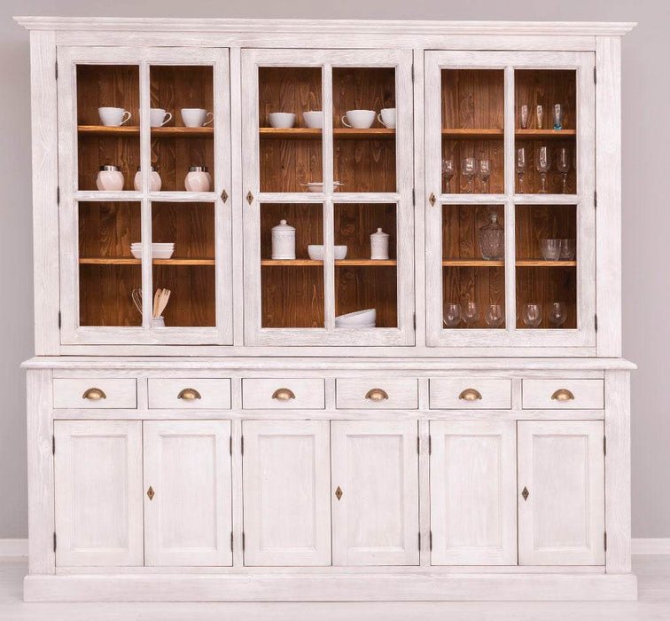 Großer Geschirrschrank aus Massivholz | Vitrine | 2-teilig | 9 Türen | 6 Schubladen -