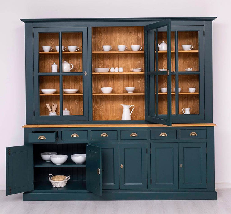 Großer Geschirrschrank aus Massivholz | Vitrine | 2-teilig | 9 Türen | 6 Schubladen -