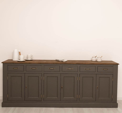 Großes Sideboard aus Massivholz mit sechs Schubladen und Türen -