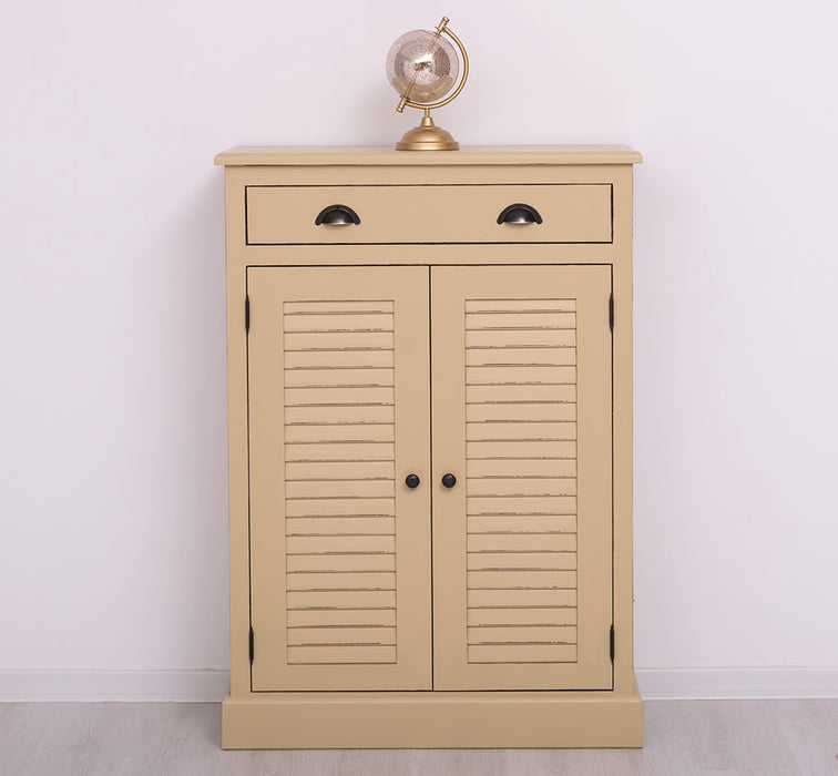 Kleine Vintage Kommode aus Massivholz mit Lamellentüren