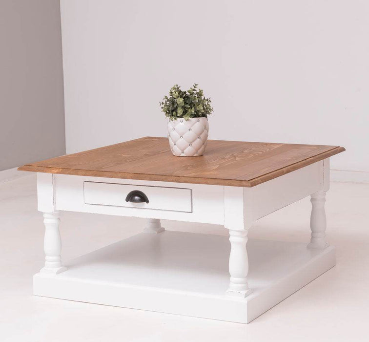 Kleiner Couchtisch aus Massivholz im Landhausstil mit Schublade -