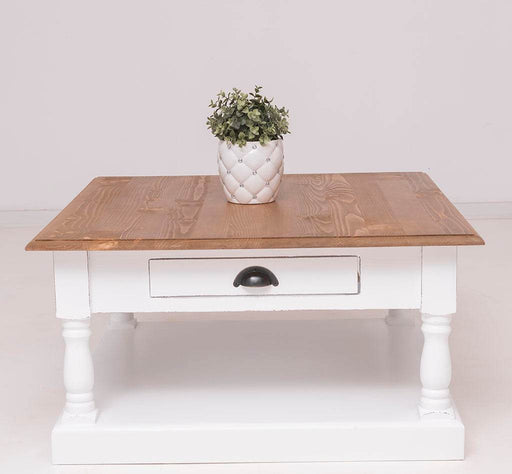 Kleiner Couchtisch aus Massivholz im Landhausstil mit Schublade -