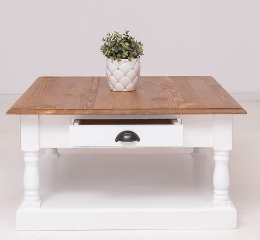 Kleiner Couchtisch aus Massivholz im Landhausstil mit Schublade -