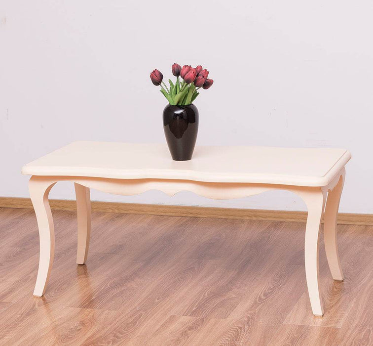 Kleiner Couchtisch im geschwungenen Stil | Beistelltisch aus Massivholz - Creme