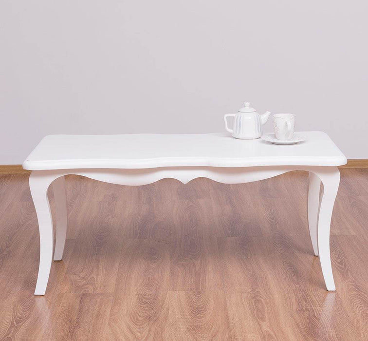 Kleiner Couchtisch im geschwungenen Stil | Beistelltisch aus Massivholz - Weiß