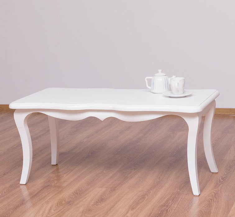 Kleiner Couchtisch im geschwungenen Stil | Beistelltisch aus Massivholz - Creme