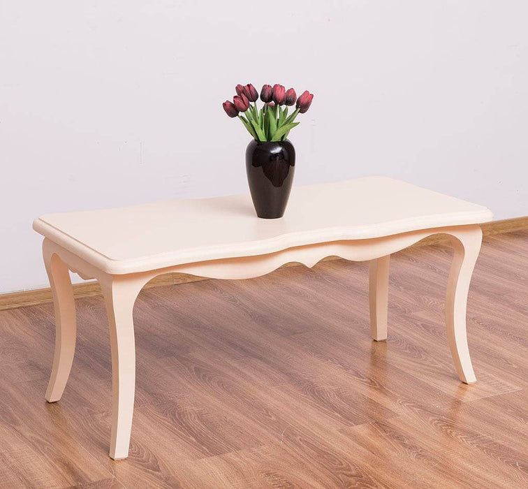 Kleiner Couchtisch im geschwungenen Stil | Beistelltisch aus Massivholz - Creme