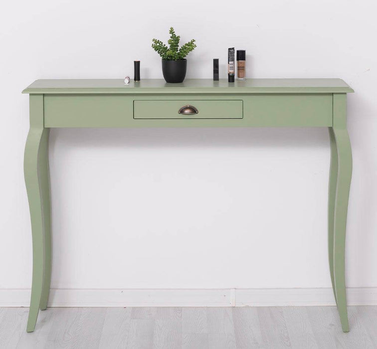 Konsolentisch aus Massivholz mit Schublade und geschwungenen Beinen -