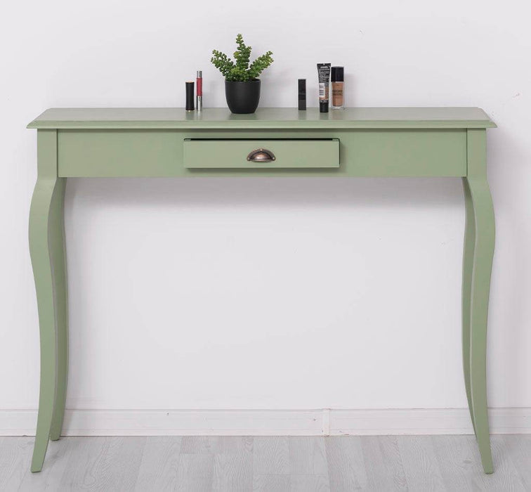 Konsolentisch aus Massivholz mit Schublade und geschwungenen Beinen -