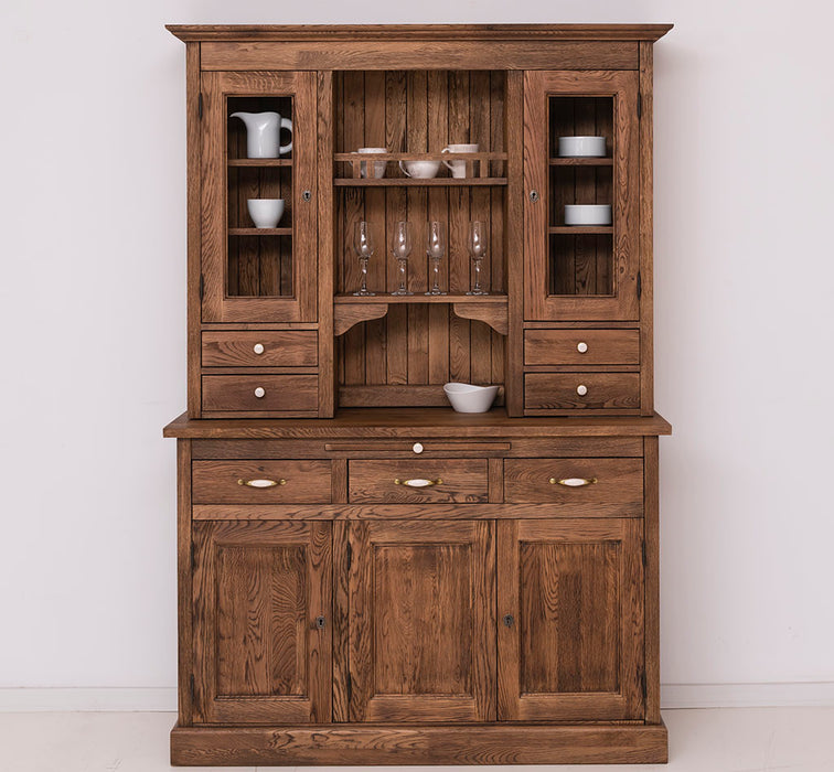 Küchen- und Buffetschrank aus massiver Eiche | Geschirrschrank mit 7 Schubladen und 5 Türen