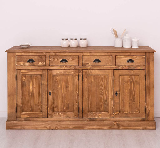 Landhaus-Sideboard-aus-Massivholz--_-Kommode-mit-4-Schubladen-und-4-Tueren-front-gewachst