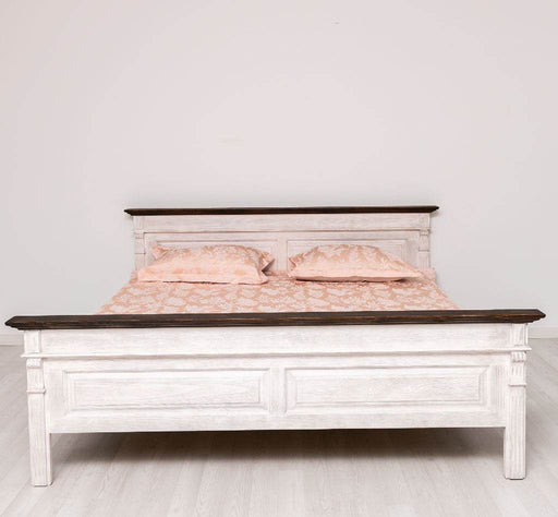 Landhausbett aus Massivholz mit Ornamenten | Luxuriöses Bett mit Fräsungen - Gebürstet / 90 x 200