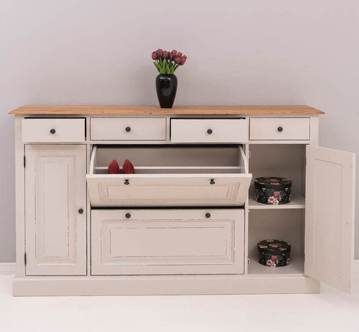 Landhauskommode | Schuhschrank aus Massivholz mit Kippfächern - Eichentop -