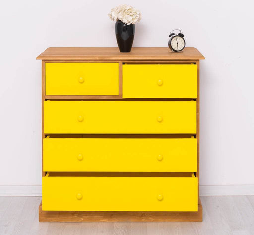 Landhauskommode aus Massivholz - Sideboard mit 5 Schubladen - Gewachst | Gelb