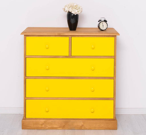 Landhauskommode aus Massivholz - Sideboard mit 5 Schubladen - Gewachst | Gelb