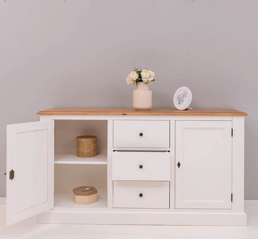 Massivholz Sideboard im Landhausstil mit drei Schubladen und zwei Türen -