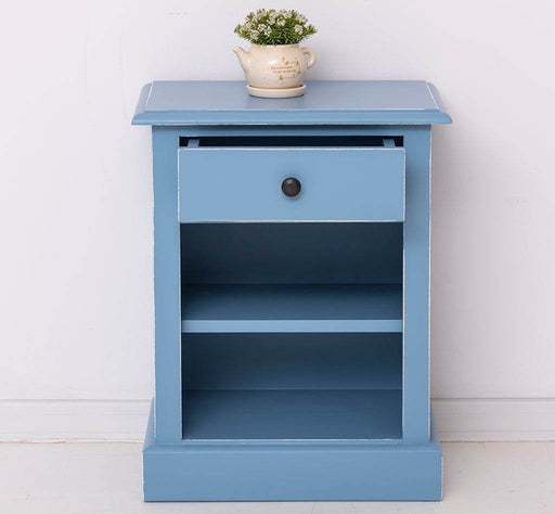 Nachttisch mit Schublade und Regal | Bestelltisch aus Massivholz in verschiedenen Farben - Vintage Blau