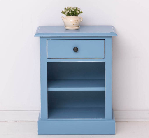 Nachttisch mit Schublade und Regal | Bestelltisch aus Massivholz in verschiedenen Farben - Vintage Blau