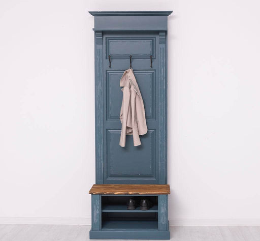 Schmale Garderobe aus Massivholz mit Ablage und 3 Haken -