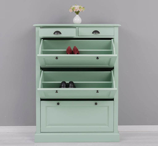 Schuhschrank aus Massivholz mit Kippfächern & 2 Schubläden - Uni -