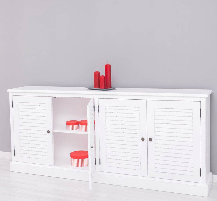 Sideboard aus Massivholz mit Lamellentüren | Kommode mit vier Türen und Knopfgriffen - Gebürstet