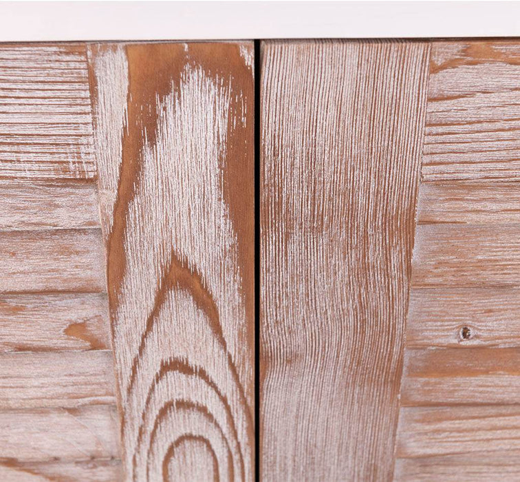 Sideboard aus Massivholz mit Lamellentüren | Kommode mit vier Türen und Knopfgriffen - Gebürstet