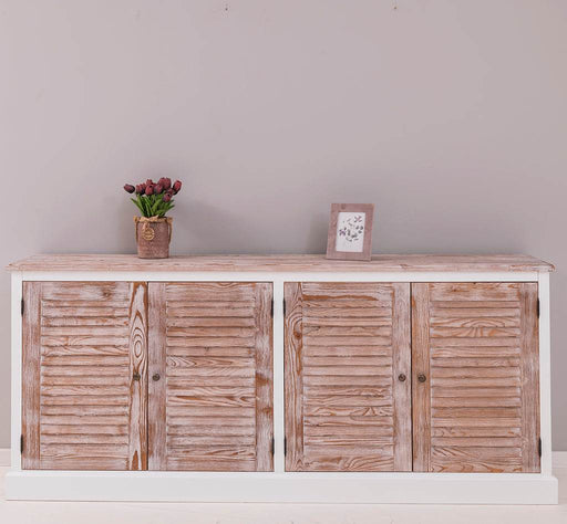 Sideboard aus Massivholz mit Lamellentüren | Kommode mit vier Türen und Knopfgriffen - Gebürstet