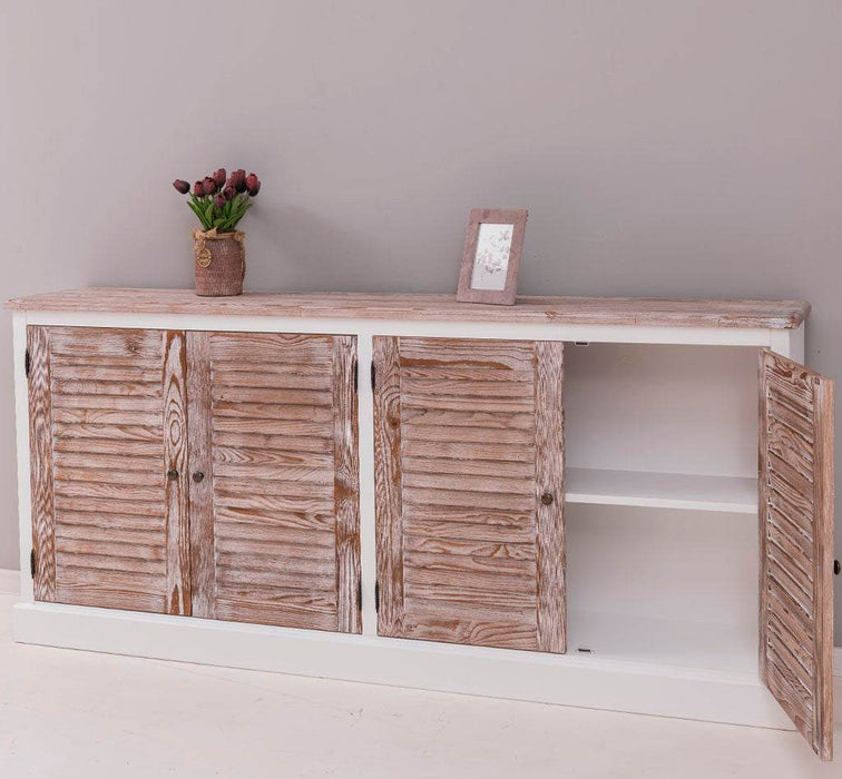 Sideboard aus Massivholz mit Lamellentüren | Kommode mit vier Türen und Knopfgriffen - Gebürstet