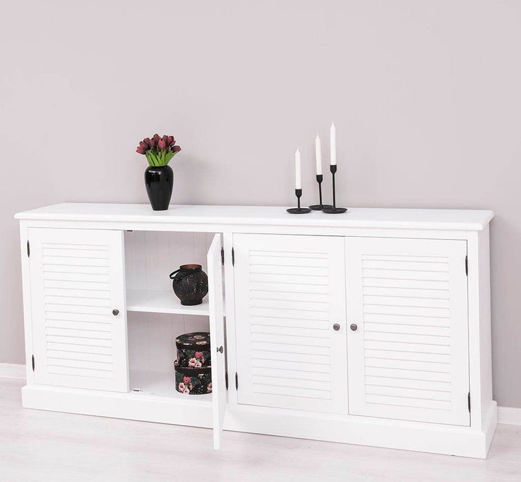 Sideboard aus Massivholz mit Lamellentüren | Kommode mit vier Türen und Knopfgriffen - Gebürstet
