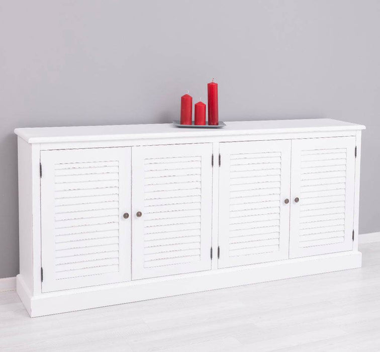 Sideboard aus Massivholz mit Lamellentüren | Kommode mit vier Türen und Knopfgriffen - Gebürstet