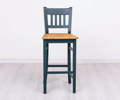 Barhocker mit Lehne aus massiver Pinie -