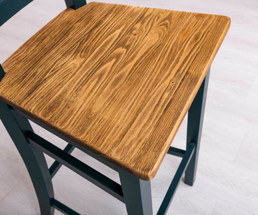Barhocker mit Lehne aus massiver Pinie -
