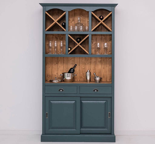 Buffet- und Weinschrank aus Massivholz mit Flaschenablagen - Petrol