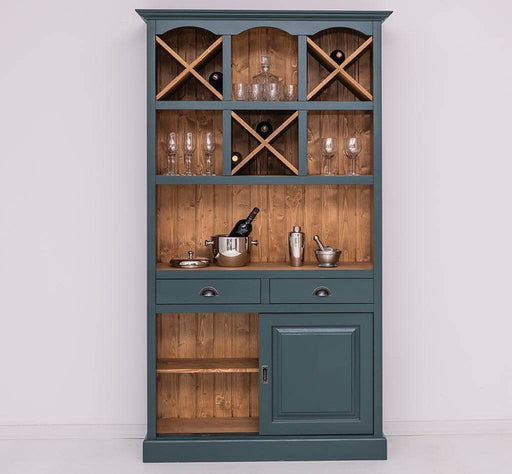 Buffet- und Weinschrank aus Massivholz mit Flaschenablagen - Petrol