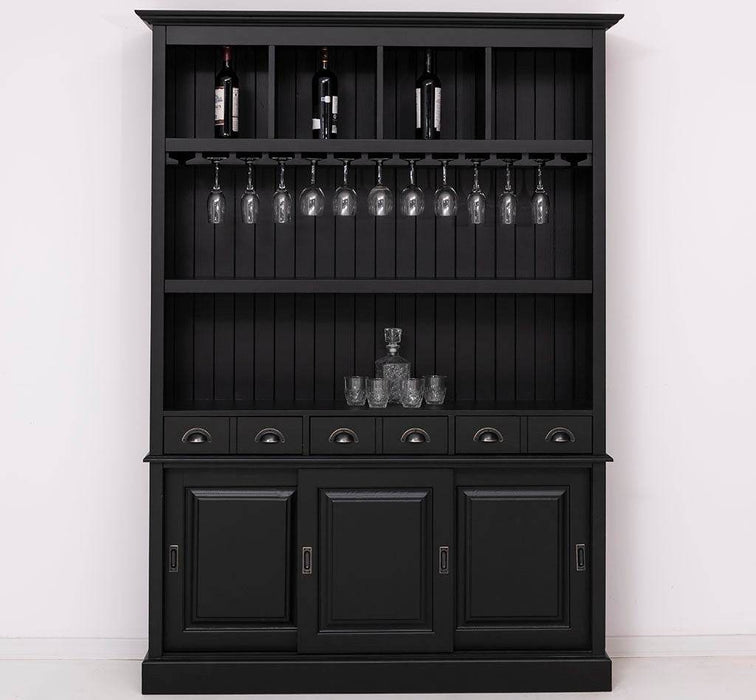 Buffetschrank aus Massivholz mit Glashalterungen in schwarz - Schwarz