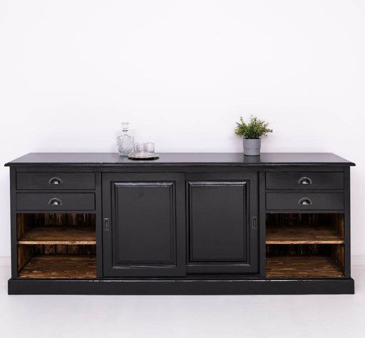 Kommode aus Massivholz mit vier Schubladen und offenen Fächern -