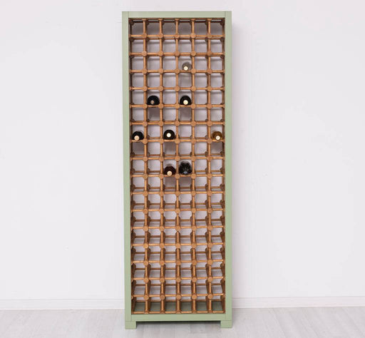 Großes Weinregal aus Massivholz mit Platz für 102 Flaschen - Salbei