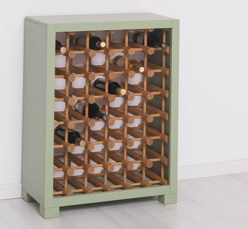 Kleines Weinregal aus Massivholz mit Platz für 42 Flaschen - Salbei