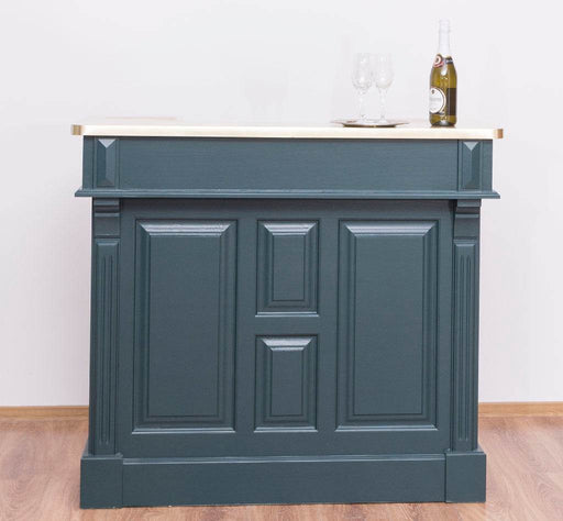 Bartresen | Empfangstheke aus Massivholz im Landhausstil mit Metalltresen - Messing - 120x107x51 / Petrol