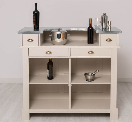 Bartresen | Empfangstheke aus Massivholz im Landhausstil mit Metalltresen - Zink - 120x107x51 / Beige