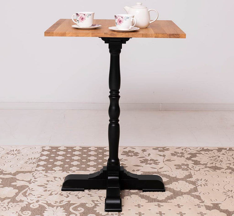 Quadratischer Stehtisch aus Massivholz - Pinie geflammt und gebürstet | Schwarz