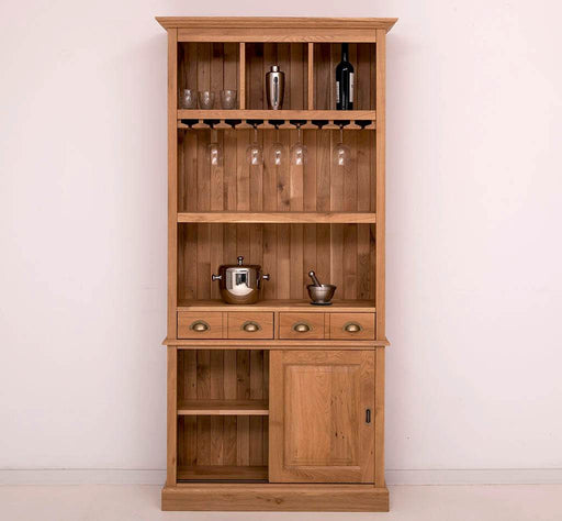Rustikales Regal aus massiver Eiche mit Glashalterung | Geschirrschrank -
